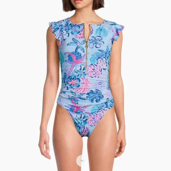 NWOT LILLY PULITZER Size 4 JOSSETTE Coral ONE-PIECE SWIMSUIT BAHAMAS BEACHCOMBER - Picture 3 of 13